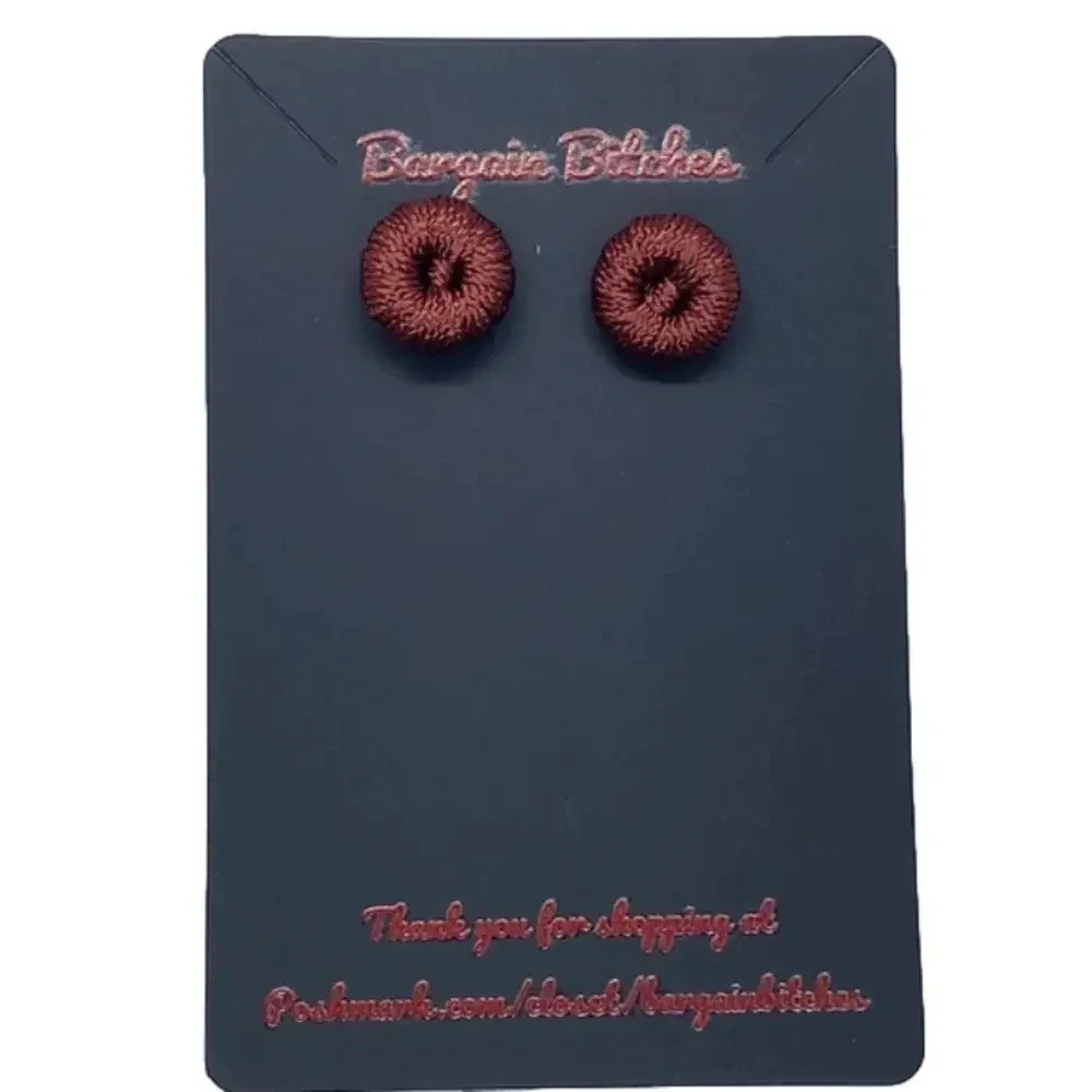 New fall earrings brown red crochet button stud earrings retro‎ style earrings